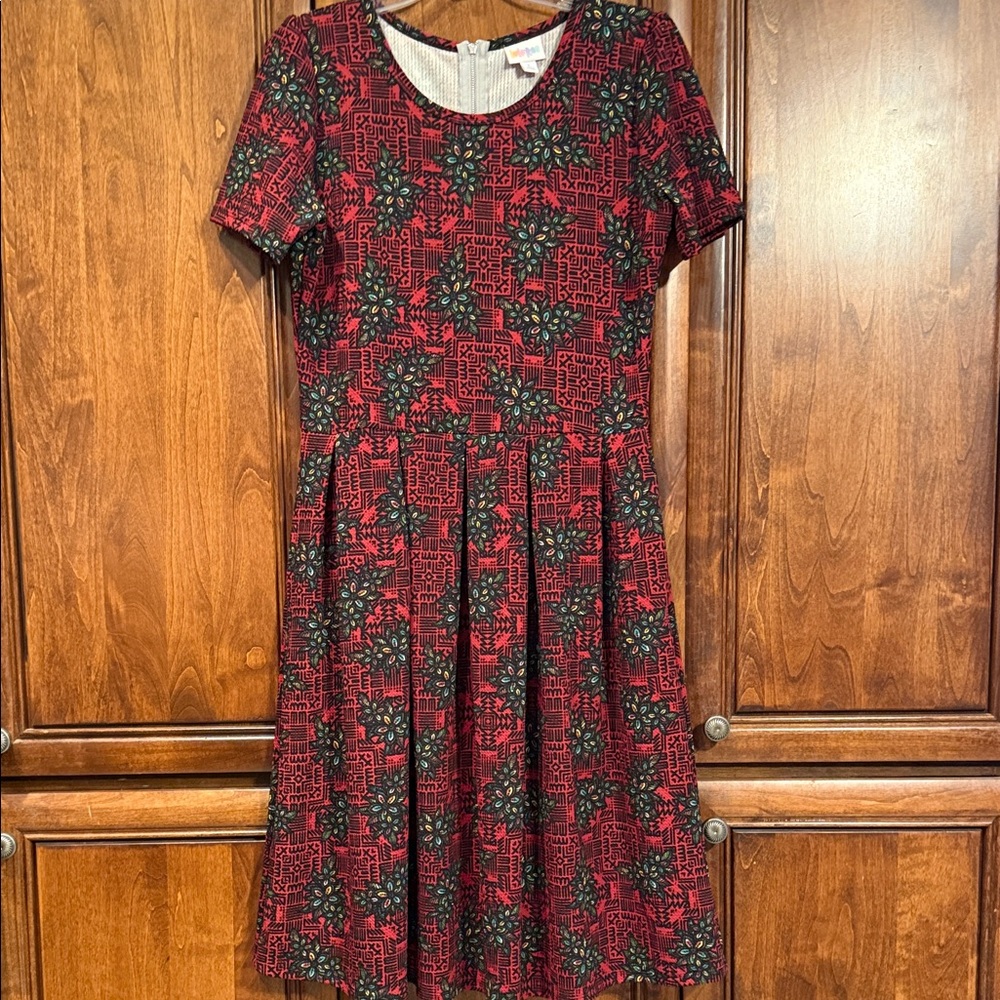 LuLaRoe Red and Black Geometric Amelia Midi Dress